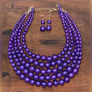 Purple Beaded Necklace and Earring Set